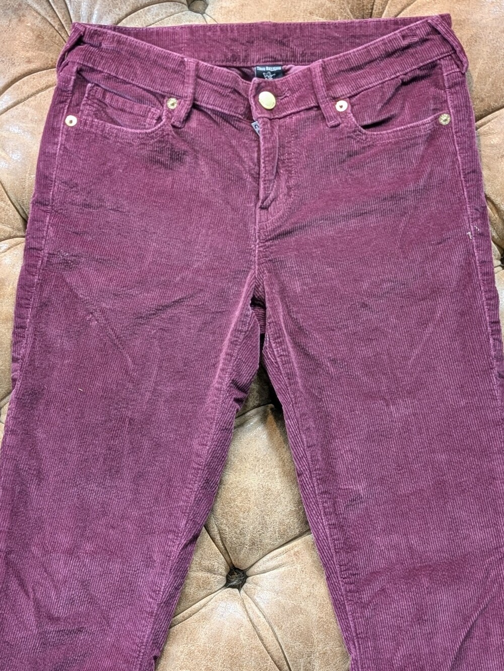 True Religion Women's Corduroy Purple Plum Pants Size 27 Straight Low Rise